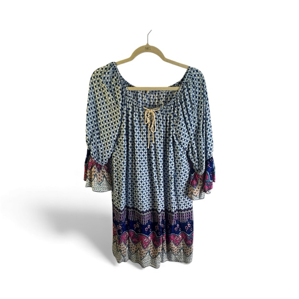 Umgee Blue and Red Patterned Blouse